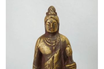 彫刻家　北村西望　聖観世音菩薩　鍍金　細部までこだわりを感じるブロンズ像(観音像、仏像、置物、オブジェ、共箱付き)(R-073025)