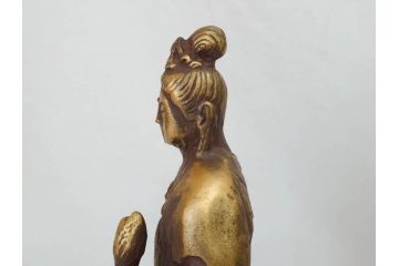 彫刻家　北村西望　聖観世音菩薩　鍍金　細部までこだわりを感じるブロンズ像(観音像、仏像、置物、オブジェ、共箱付き)(R-073025)