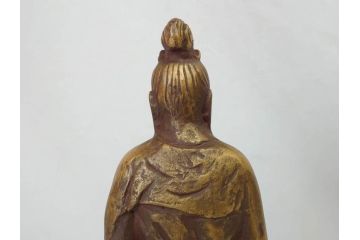 彫刻家　北村西望　聖観世音菩薩　鍍金　細部までこだわりを感じるブロンズ像(観音像、仏像、置物、オブジェ、共箱付き)(R-073025)