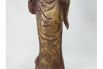 彫刻家　北村西望　聖観世音菩薩　鍍金　細部までこだわりを感じるブロンズ像(観音像、仏像、置物、オブジェ、共箱付き)(R-073025)