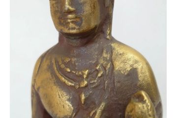 彫刻家　北村西望　聖観世音菩薩　鍍金　細部までこだわりを感じるブロンズ像(観音像、仏像、置物、オブジェ、共箱付き)(R-073025)