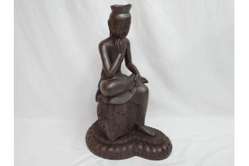 仏師　彫刻家　松久宗琳　弥勒菩薩半跏思惟像　高さ約60.5cm　重量約15.66kg　細部まで丁寧につくり込まれた重厚感のあるブロンズ像(仏像、置物、オブジェ)(R-073031)