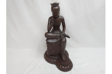 仏師　彫刻家　松久宗琳　弥勒菩薩半跏思惟像　高さ約60.5cm　重量約15.66kg　細部まで丁寧につくり込まれた重厚感のあるブロンズ像(仏像、置物、オブジェ)(R-073031)