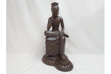 仏師　彫刻家　松久宗琳　弥勒菩薩半跏思惟像　高さ約60.5cm　重量約15.66kg　細部まで丁寧につくり込まれた重厚感のあるブロンズ像(仏像、置物、オブジェ)(R-073031)