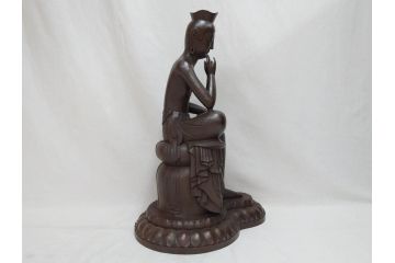 仏師　彫刻家　松久宗琳　弥勒菩薩半跏思惟像　高さ約60.5cm　重量約15.66kg　細部まで丁寧につくり込まれた重厚感のあるブロンズ像(仏像、置物、オブジェ)(R-073031)