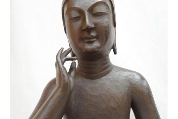 仏師　彫刻家　松久宗琳　弥勒菩薩半跏思惟像　高さ約60.5cm　重量約15.66kg　細部まで丁寧につくり込まれた重厚感のあるブロンズ像(仏像、置物、オブジェ)(R-073031)