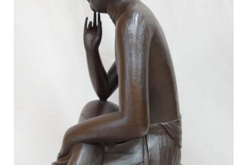 仏師　彫刻家　松久宗琳　弥勒菩薩半跏思惟像　高さ約60.5cm　重量約15.66kg　細部まで丁寧につくり込まれた重厚感のあるブロンズ像(仏像、置物、オブジェ)(R-073031)