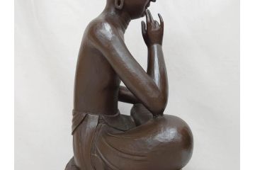 仏師　彫刻家　松久宗琳　弥勒菩薩半跏思惟像　高さ約60.5cm　重量約15.66kg　細部まで丁寧につくり込まれた重厚感のあるブロンズ像(仏像、置物、オブジェ)(R-073031)