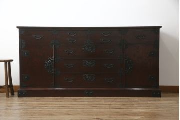 中古　美品　筑後民芸　天板リメイク　上質な和の雰囲気を高めるサイドボード(戸棚、収納箪笥、整理箪笥、サイドチェスト、引き出し、和箪笥)(R-073047)