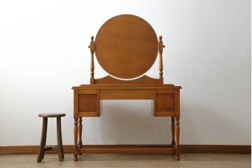 中古　美品　横浜ダニエル(daniel)　A-402　ラウンド型の鏡が印象的な上品な佇まいのドレッサー(鏡台、ミラー、化粧台)(R-073084)