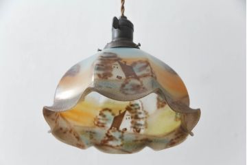 フランスアンティーク　ノスタルジックな雰囲気を醸し出す絵画のようなペンダントライト(吊り下げ照明、天井照明、シェード)(R-073087)