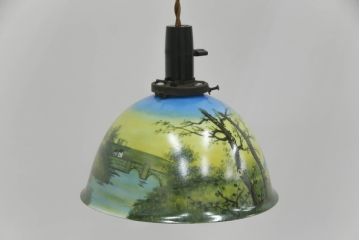 アンティーク照明　戦前　色絵磁器電笠　ペンダントライト(オールドノリタケ、天井照明、シェード、吊り下げ照明)(R-073088)