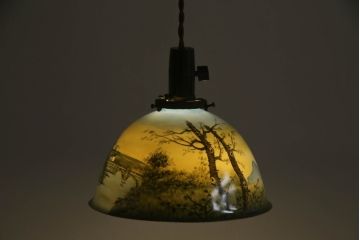 アンティーク照明　戦前　色絵磁器電笠　ペンダントライト(オールドノリタケ、天井照明、シェード、吊り下げ照明)(R-073088)