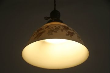 アンティーク照明　オールドノリタケ・則武(日陶)　小菊　落ち着いた色味の小花が目を引く電笠(吊り下げ照明、天井照明、シェード)(R-073090)