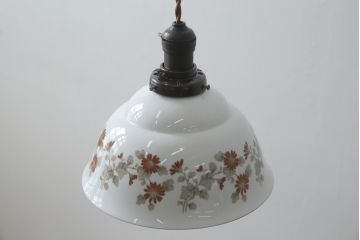 アンティーク照明　オールドノリタケ・則武(日陶)　小菊　落ち着いた色味の小花が目を引く電笠(吊り下げ照明、天井照明、シェード)(R-073090)