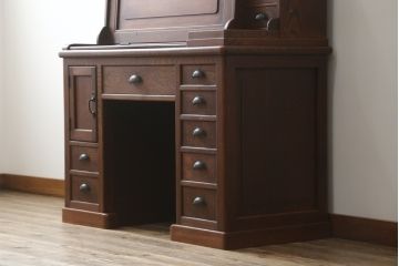和製アンティーク　最高級!!　総欅(ケヤキ)材　漆塗り　特注　激レア!贅沢な造りと上質な材質が目を惹くライティングビューロー(ワークデスク、簿記机、収納棚、戸棚、在宅用、在宅ワーク用、引き出し)(R-073091)