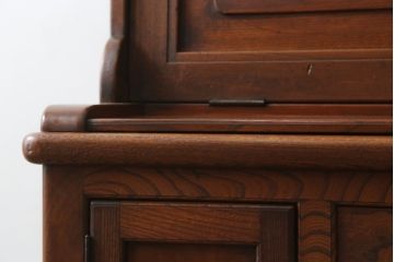 和製アンティーク　最高級!!　総欅(ケヤキ)材　漆塗り　特注　激レア!贅沢な造りと上質な材質が目を惹くライティングビューロー(ワークデスク、簿記机、収納棚、戸棚、在宅用、在宅ワーク用、引き出し)(R-073091)