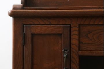 和製アンティーク　最高級!!　総欅(ケヤキ)材　漆塗り　特注　激レア!贅沢な造りと上質な材質が目を惹くライティングビューロー(ワークデスク、簿記机、収納棚、戸棚、在宅用、在宅ワーク用、引き出し)(R-073091)