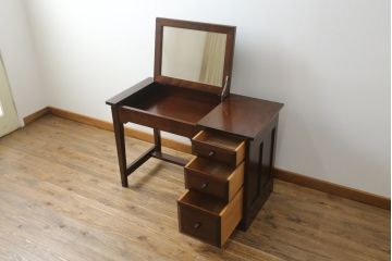 中古　美品　松本民芸家具　空間を有効に活用できるデスク型ドレッサー(鏡台、化粧台、ミラー、片袖机、ワークデスク、在宅用、在宅ワーク用)(定価約38万円)(R-073094)