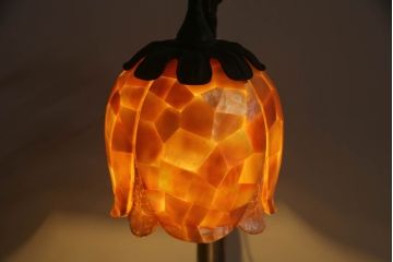 ヴィンテージ照明　イギリス　MAITLAND SMITH(メートランドスミス)　真鍮　大理石で作られたベースと温かみのある色合いが魅力のフラワーデスクライト(デスクランプ、テーブルランプ、テーブルスタンド、卓上照明、ビンテージ、英国)(定価約24万円)(R-073095)