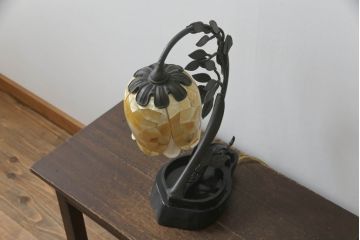 ヴィンテージ照明　イギリス　MAITLAND SMITH(メートランドスミス)　真鍮　大理石で作られたベースと温かみのある色合いが魅力のフラワーデスクライト(デスクランプ、テーブルランプ、テーブルスタンド、卓上照明、ビンテージ、英国)(定価約24万円)(R-073095)