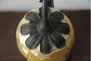 ヴィンテージ照明　イギリス　MAITLAND SMITH(メートランドスミス)　真鍮　大理石で作られたベースと温かみのある色合いが魅力のフラワーデスクライト(デスクランプ、テーブルランプ、テーブルスタンド、卓上照明、ビンテージ、英国)(定価約24万円)(R-073095)