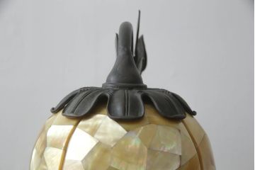 ヴィンテージ照明　イギリス　MAITLAND SMITH(メートランドスミス)　真鍮　大理石で作られたベースと温かみのある色合いが魅力のフラワーデスクライト(デスクランプ、テーブルランプ、テーブルスタンド、卓上照明、ビンテージ、英国)(定価約24万円)(R-073095)