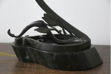 ヴィンテージ照明　イギリス　MAITLAND SMITH(メートランドスミス)　真鍮　大理石で作られたベースと温かみのある色合いが魅力のフラワーデスクライト(デスクランプ、テーブルランプ、テーブルスタンド、卓上照明、ビンテージ、英国)(定価約24万円)(R-073095)