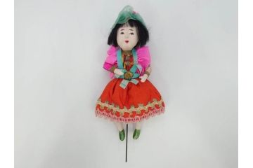 戦前　旧家 蔵出し　当時物　女の子　ポンプ式　レトロな雰囲気漂うダンス人形(踊り子、箱付き)(検索ワード:サクラビスク)(R-073097)