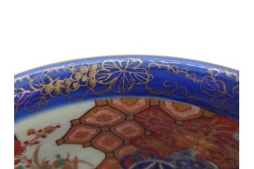 江戸〜明治　冨貴長春　古伊万里　金彩　色絵　染付　約26cm　8.4寸　鮮やかな色合いと迫力のある獅子が目を惹く大鉢(深鉢、和皿、和食器、共箱付き、八寸四分)(R-073099)