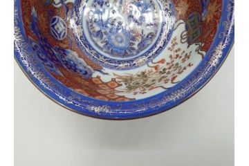 江戸〜明治　冨貴長春　古伊万里　金彩　色絵　染付　約29cm　9.4寸　鮮やかな色合いと迫力のある獅子が目を惹く大鉢(深鉢、和皿、和食器、共箱付き、九寸四分)(R-073100)