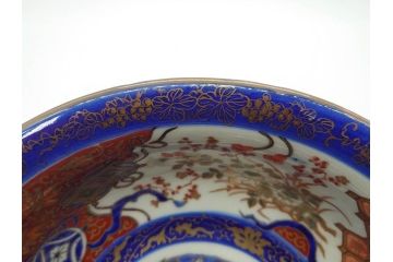 江戸〜明治　冨貴長春　古伊万里　金彩　色絵　染付　約29cm　9.4寸　鮮やかな色合いと迫力のある獅子が目を惹く大鉢(深鉢、和皿、和食器、共箱付き、九寸四分)(R-073100)