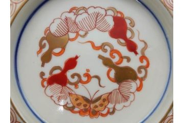 幕末〜明治　古伊万里　色絵　金彩　染付　鶴　約23cm　7.5寸　繊細に描かれた絵柄にこだわりを感じる蓋物(大平、深鉢、深皿、和食器、七寸五分)(R-073101)
