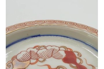 幕末〜明治　古伊万里　色絵　金彩　染付　鶴　約23cm　7.5寸　繊細に描かれた絵柄にこだわりを感じる蓋物(大平、深鉢、深皿、和食器、七寸五分)(R-073101)