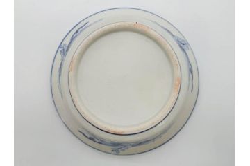 幕末〜明治　古伊万里　色絵　金彩　染付　鶴　約23cm　7.5寸　繊細に描かれた絵柄にこだわりを感じる蓋物(大平、深鉢、深皿、和食器、七寸五分)(R-073101)
