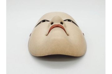 無形文化財　能面師　長澤氏春　木彫　彩色　職人による緻密な彫りが見事な小面(お面、木製、共箱付き)(R-073102)