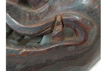 時代物　木製　般若　男面　それぞれ違った表情が魅力的なお面3個セット(神楽面、能面、古面、木彫)(R-073103)