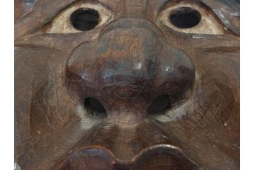 時代物　木製　般若　男面　それぞれ違った表情が魅力的なお面3個セット(神楽面、能面、古面、木彫)(R-073103)