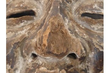 時代物　木製　般若　男面　それぞれ違った表情が魅力的なお面3個セット(神楽面、能面、古面、木彫)(R-073103)