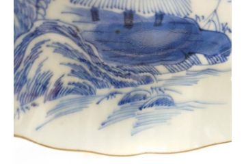 江戸後期〜幕末　伊万里　染付　山水図　約16cm　5.1寸　金の縁と爽やかな藍色が魅力のなます皿3枚セット(中皿、深皿、和皿、和食器、五寸一分)(R-073104)