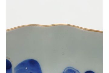 江戸後期〜幕末　伊万里　染付　山水図　約16cm　5.1寸　金の縁と爽やかな藍色が魅力のなます皿3枚セット(中皿、深皿、和皿、和食器、五寸一分)(R-073104)