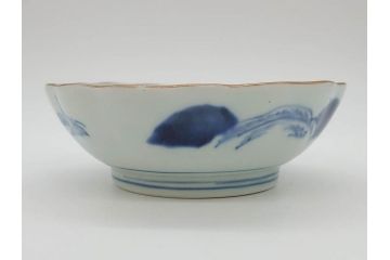 江戸後期〜幕末　伊万里　染付　山水図　約16cm　5.1寸　金の縁と爽やかな藍色が魅力のなます皿3枚セット(中皿、深皿、和皿、和食器、五寸一分)(R-073104)