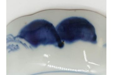 江戸後期〜幕末　伊万里　染付　山水図　約16cm　5.1寸　金の縁と爽やかな藍色が魅力のなます皿3枚セット(中皿、深皿、和皿、和食器、五寸一分)(R-073104)