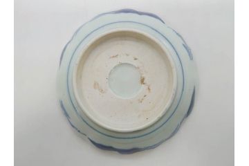 江戸後期〜幕末　伊万里　染付　山水図　約16cm　5.1寸　金の縁と爽やかな藍色が魅力のなます皿3枚セット(中皿、深皿、和皿、和食器、五寸一分)(R-073104)