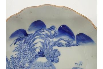 江戸後期〜幕末　伊万里　染付　山水図　約16cm　5.1寸　金の縁と爽やかな藍色が魅力のなます皿3枚セット(中皿、深皿、和皿、和食器、五寸一分)(R-073105)