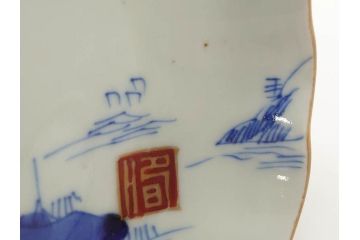 江戸後期〜幕末　伊万里　染付　山水図　約16cm　5.1寸　金の縁と爽やかな藍色が魅力のなます皿3枚セット(中皿、深皿、和皿、和食器、五寸一分)(R-073105)
