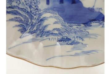 江戸後期〜幕末　伊万里　染付　山水図　約16cm　5.1寸　金の縁と爽やかな藍色が魅力のなます皿3枚セット(中皿、深皿、和皿、和食器、五寸一分)(R-073105)