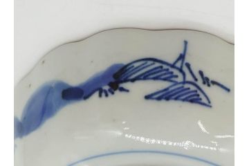 江戸後期〜幕末　伊万里　染付　山水図　約16cm　5.1寸　金の縁と爽やかな藍色が魅力のなます皿3枚セット(中皿、深皿、和皿、和食器、五寸一分)(R-073105)