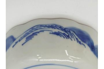 江戸後期〜幕末　伊万里　染付　山水図　約16cm　5.1寸　金の縁と爽やかな藍色が魅力のなます皿3枚セット(中皿、深皿、和皿、和食器、五寸一分)(R-073105)