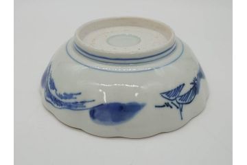 江戸後期〜幕末　伊万里　染付　山水図　約16cm　5.1寸　金の縁と爽やかな藍色が魅力のなます皿3枚セット(中皿、深皿、和皿、和食器、五寸一分)(R-073105)
